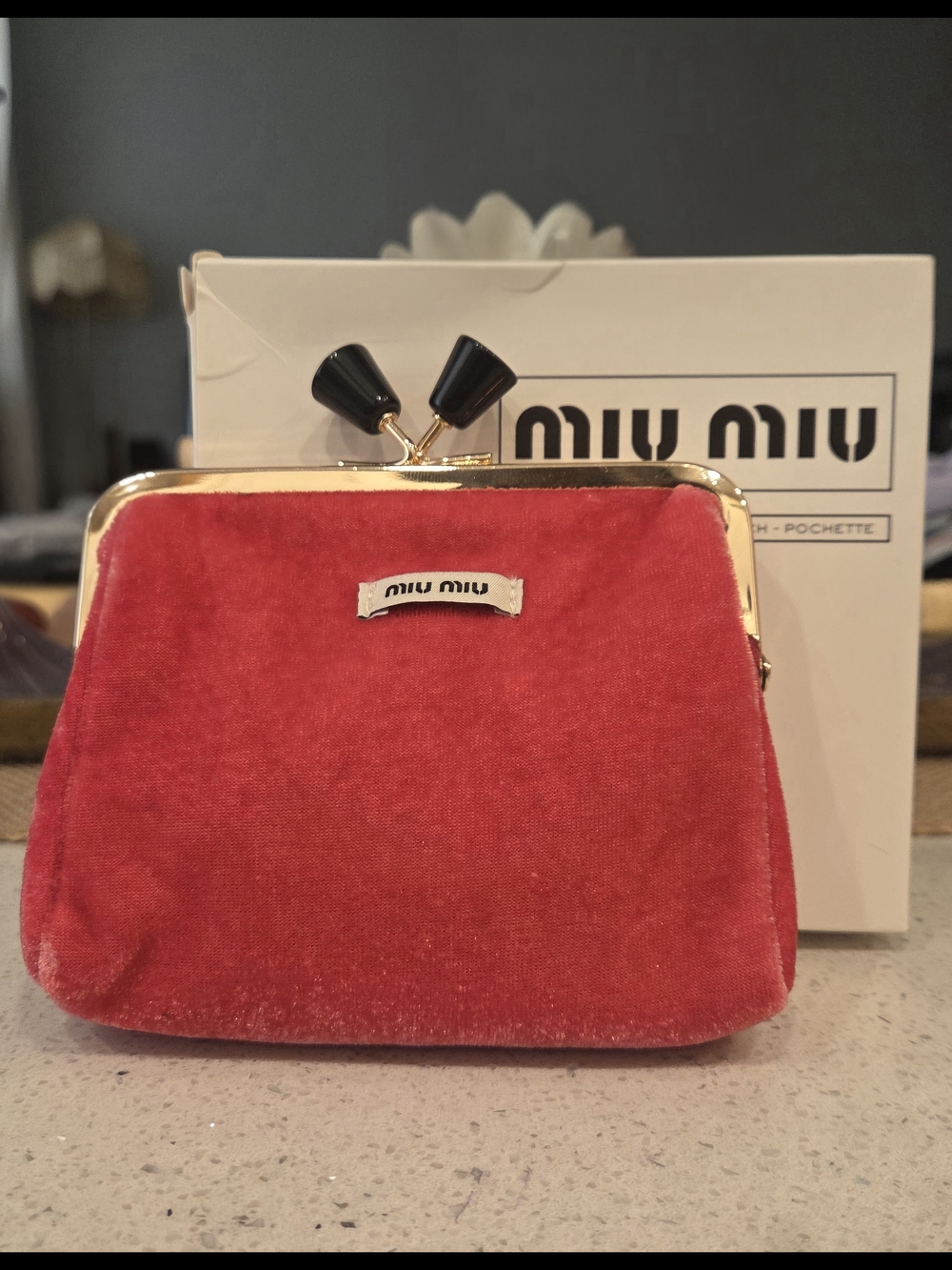 Miu Miu Red Velvet Kiss-Lock Coin Pouch